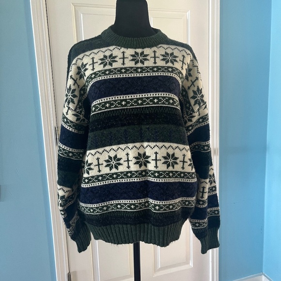 1990's St. Johns Bay Mens Ski Sweater Blue/Green SZ L - Picture 1 of 6